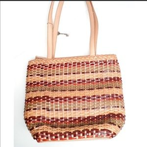 Vintage Fossil woven leather tote